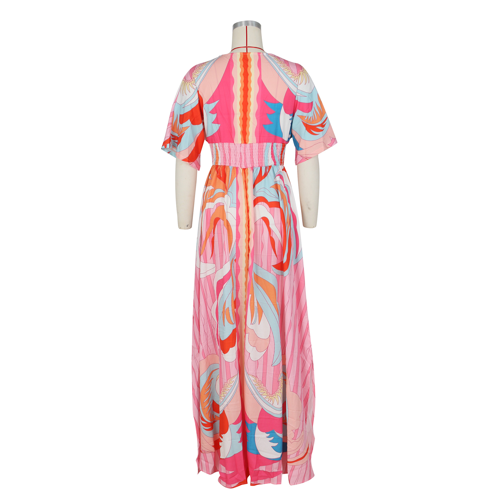 Women's Slit Dress Elegant V Neck Printing Pleated Short Sleeve Printing Maxi Long Dress Casual display picture 1