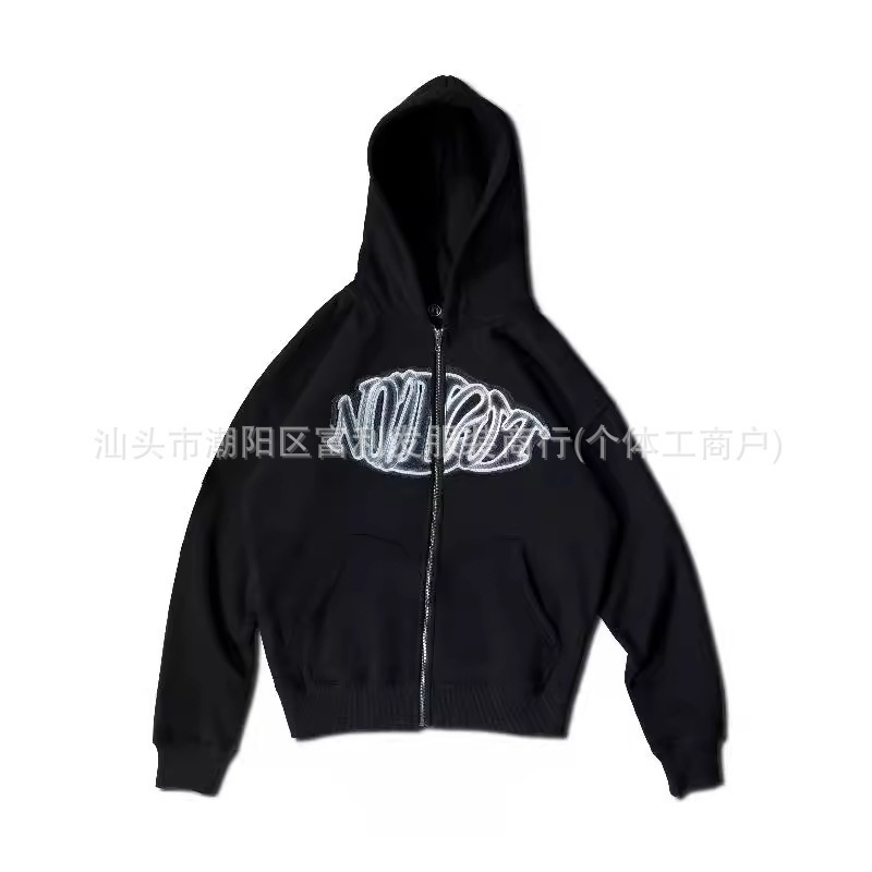 National Fashion Skeleton Zipper Hoodie 90 s Vintage Pattern Printed Zipper Top Sports Loose Cardigan Jacket