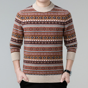 Counter Pure Wool Sweater Men's New Fashion Printed Young Middle-aged Men's Sweater Warm Men's Crewneck Base Shirt