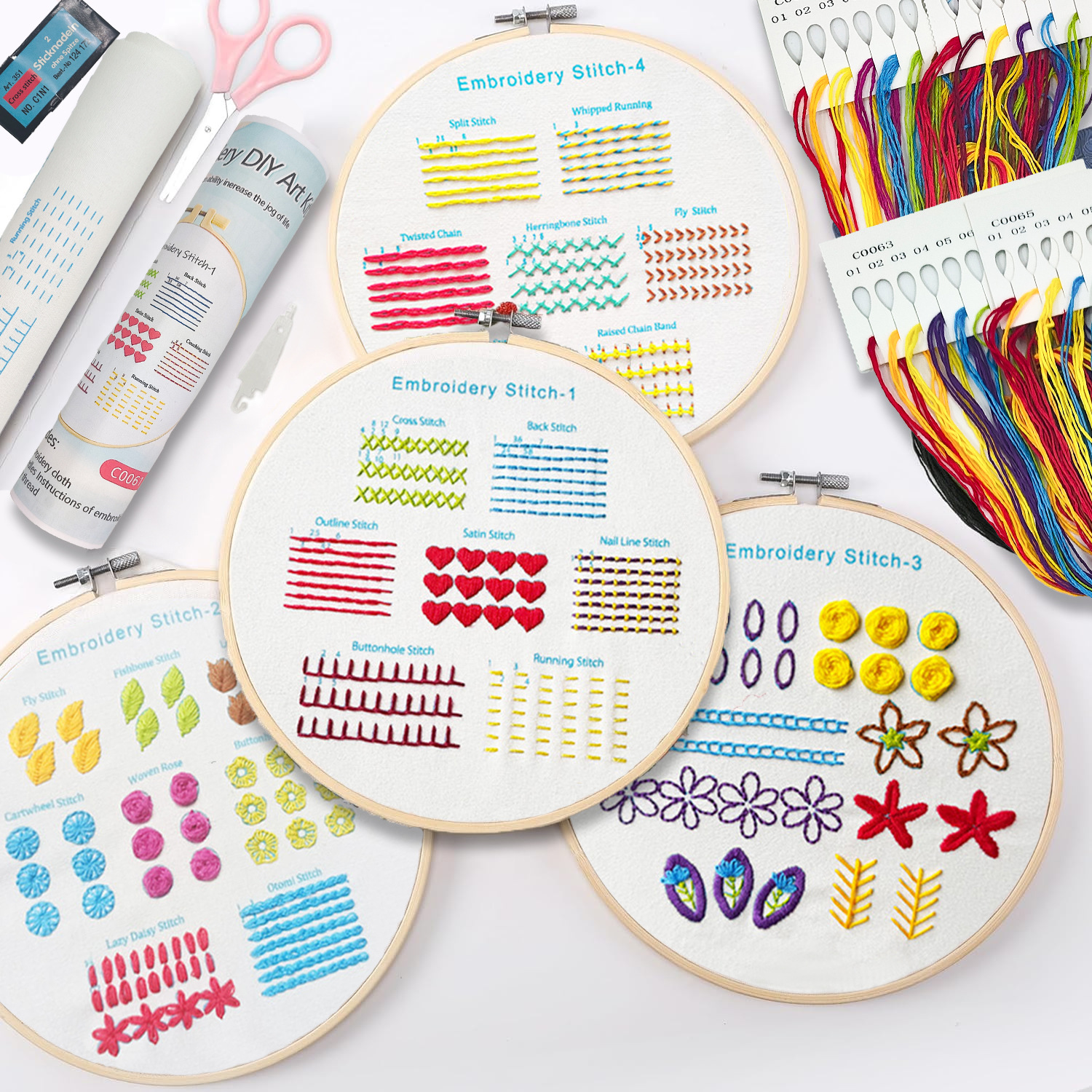 Conjunto de bordado para principiantes Paquete de material de bricolaje de costura de bordado básico Inglés Amazon Venta caliente fabricante al por mayor