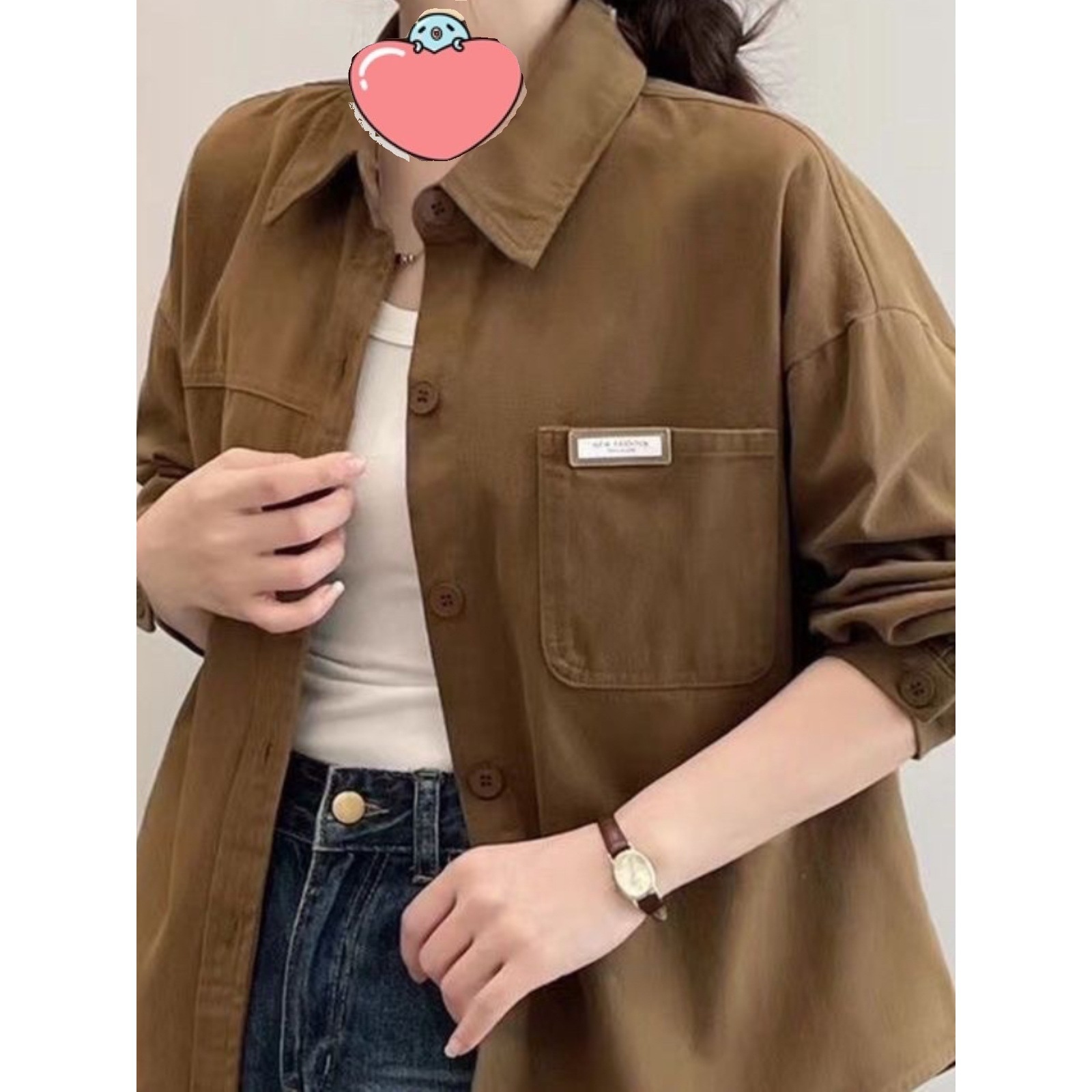 粉色牛仔棉短款外套女2025秋季新款宽松休闲百搭设计感小众衬衫潮