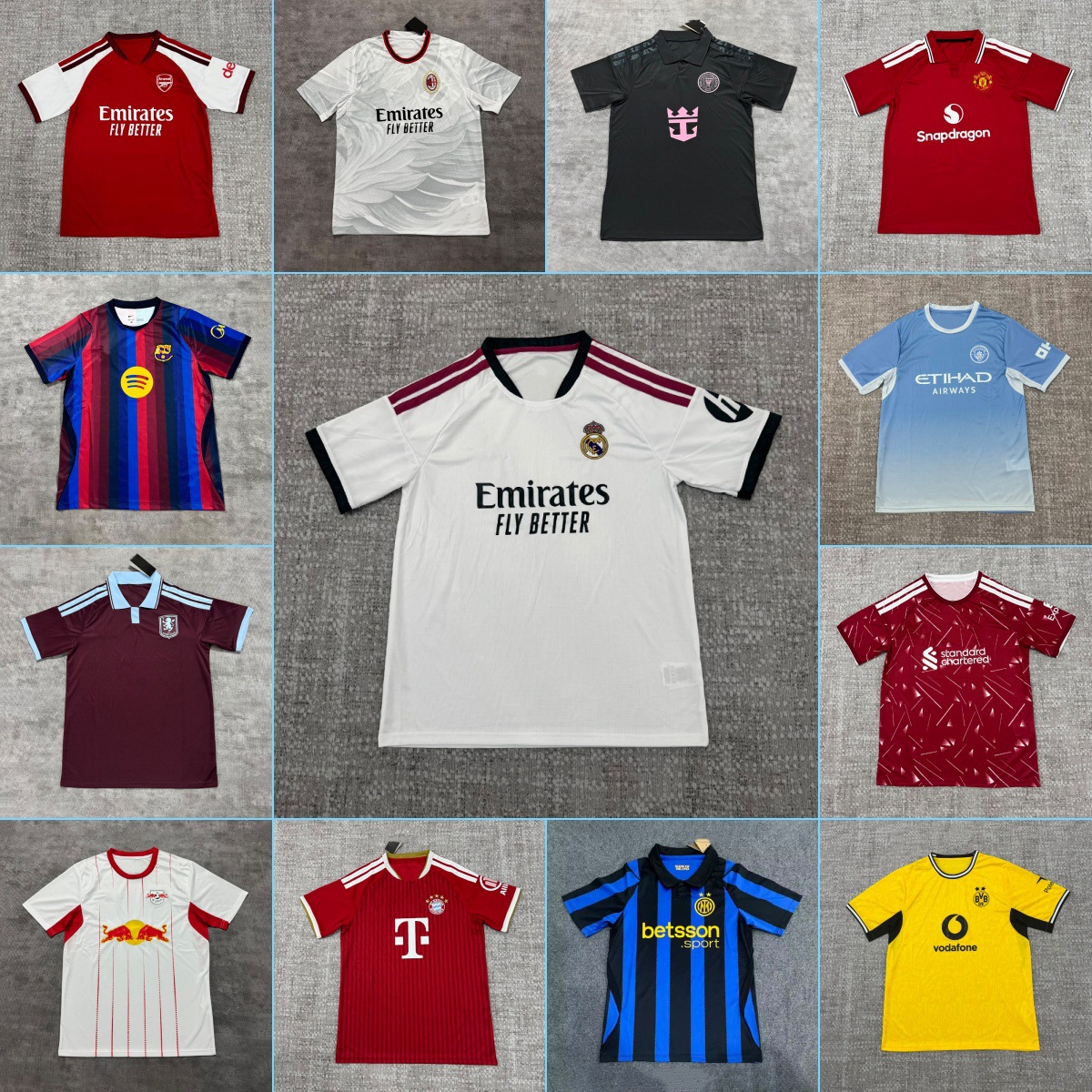 Real Madrid Jersey, Barcelona, Paris, Arsenal, Manchester City, Ac Milan, Inter Milan, Juventus, Atletico Madrid, Miami, Napoli Football Uniforms