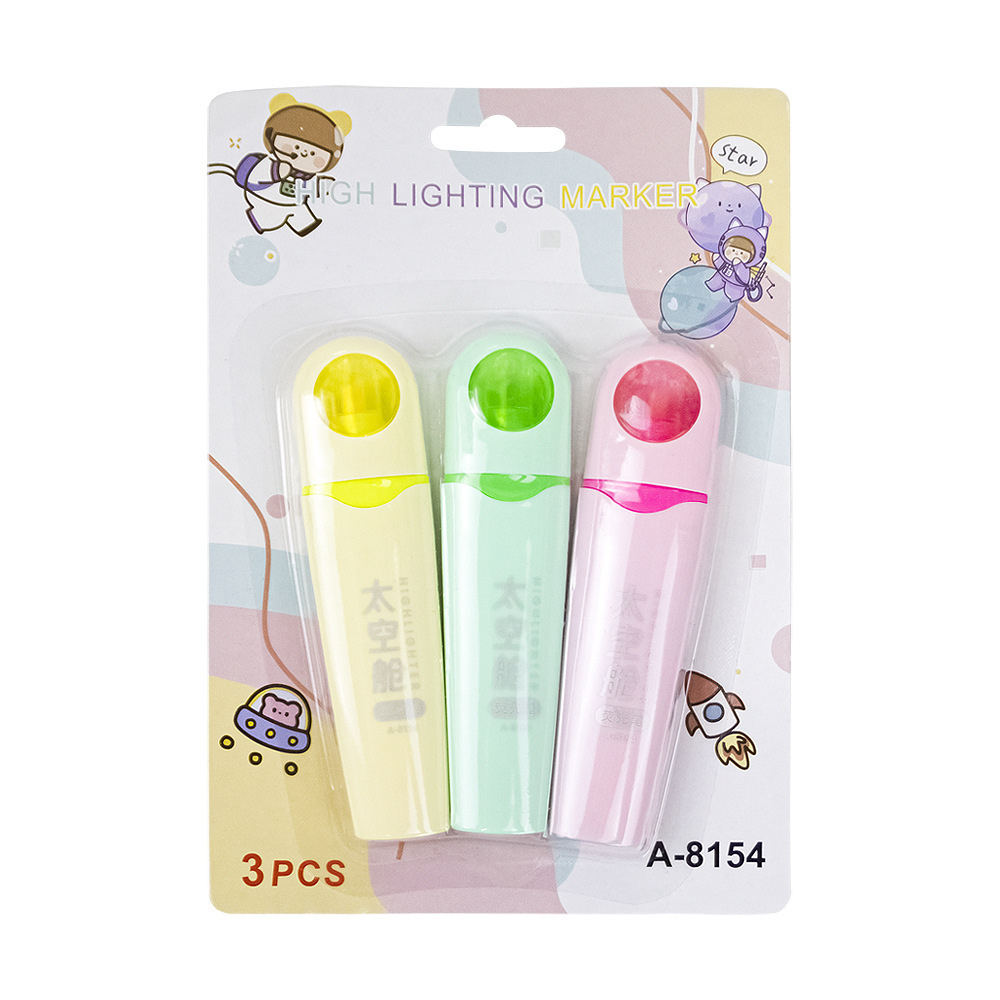 cápsula espacial serie de resaltador de cabeza blanda alto valor de cara liberación marcador marcador de puntos clave de los estudiantes bolígrafo