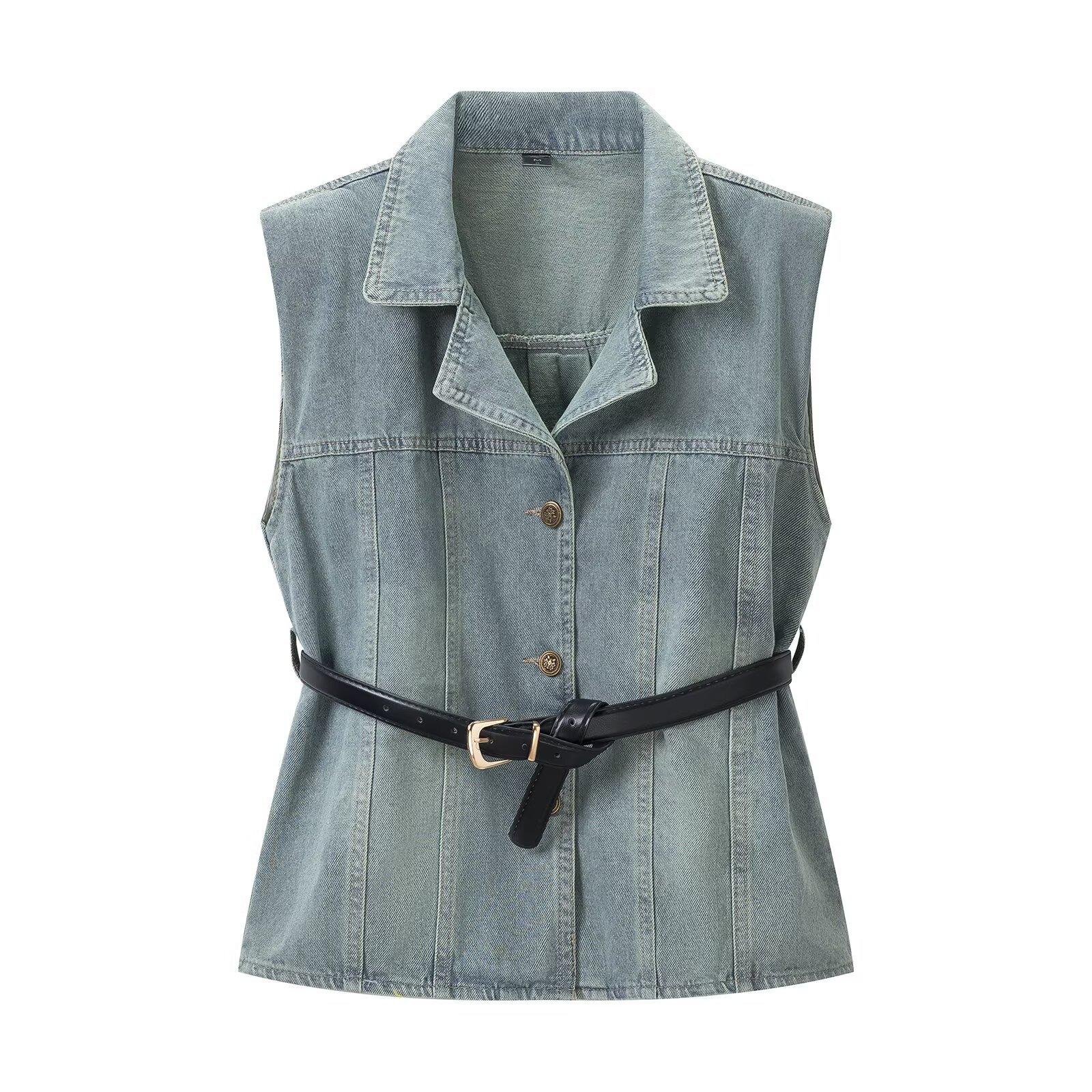 TAOP & ZA ropa de mujer verano 2026 nuevo collar hebilla de una sola fila cintura delgada con cinturón sin mangas image 1