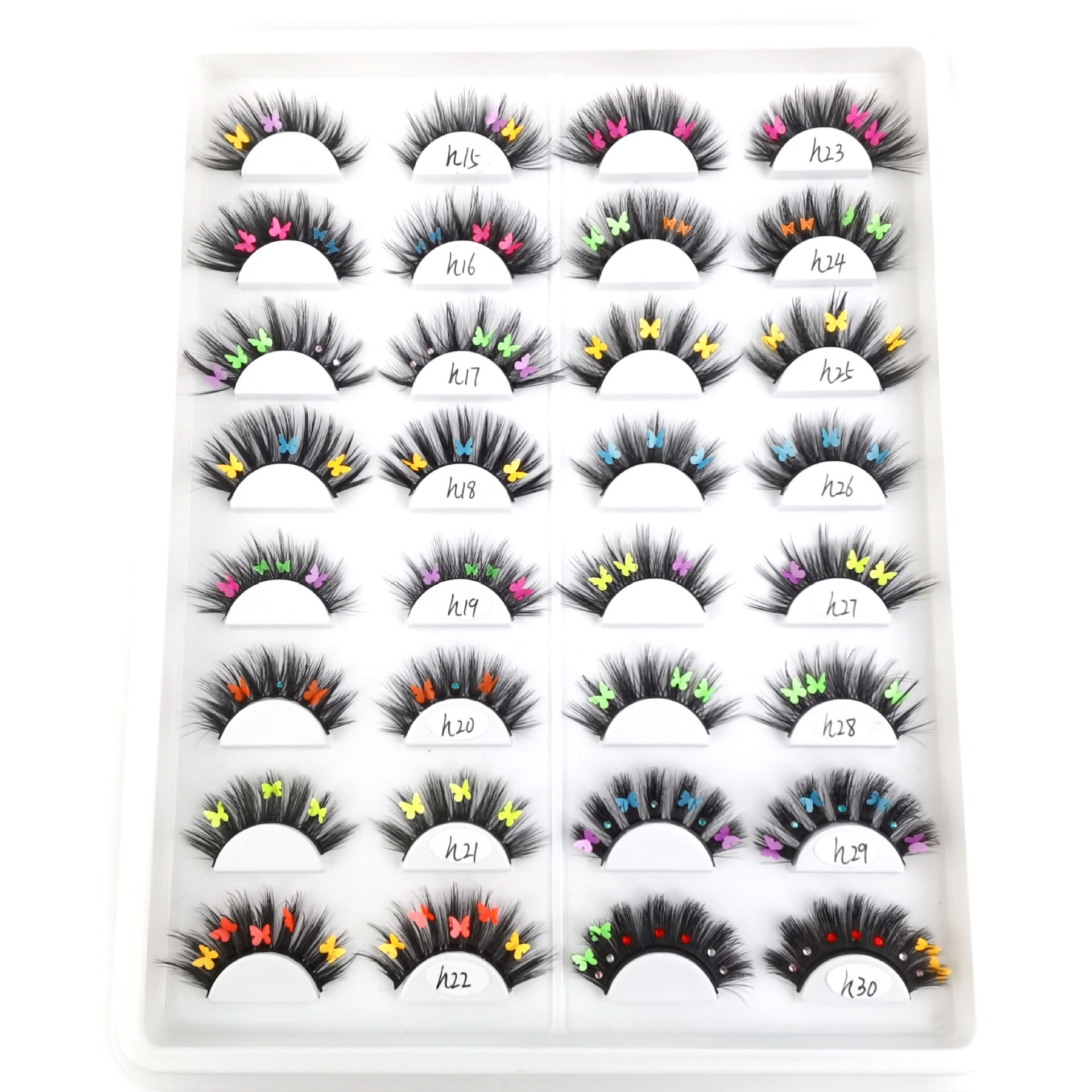 Festival de Navidad transfronterizo Venta caliente pestañas postizas color fluorescente mariposa diamante lentejuelas pestañas 3D maquillaje de escenario europeo y americano