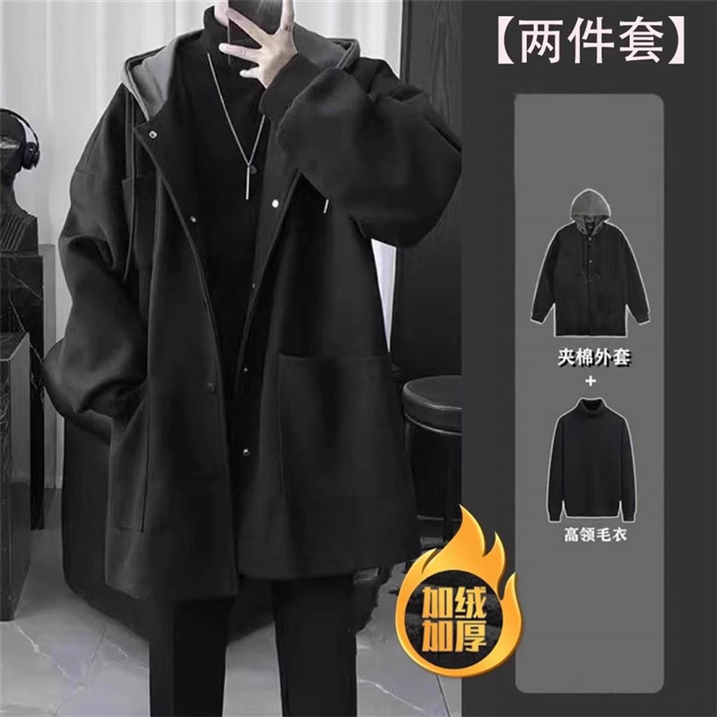 Woolen coat black + sweater black two-piece set