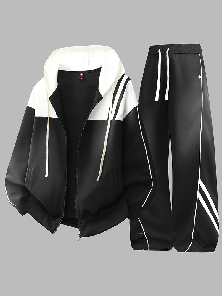 Primavera y otoño nuevos pantalones sueltos de hombre chaqueta de dos piezas juvenil guapo versátil cardigan con sombrero sweaters