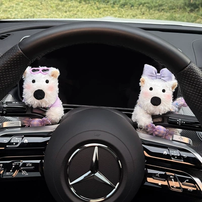 West Highland Terrier Car Dashboard Decoration Steering Wheel Ornament Puppy Doll Wiper Figurine Dashboard Decoration for Women