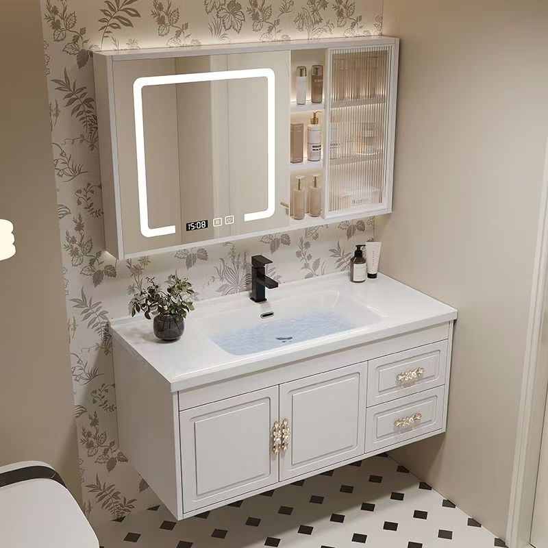 European Simple Bathroom Cabinet Combination Glass Door Smart Mirror Ceramic Basin Wash Basin Cabinet Bathroom Washstand