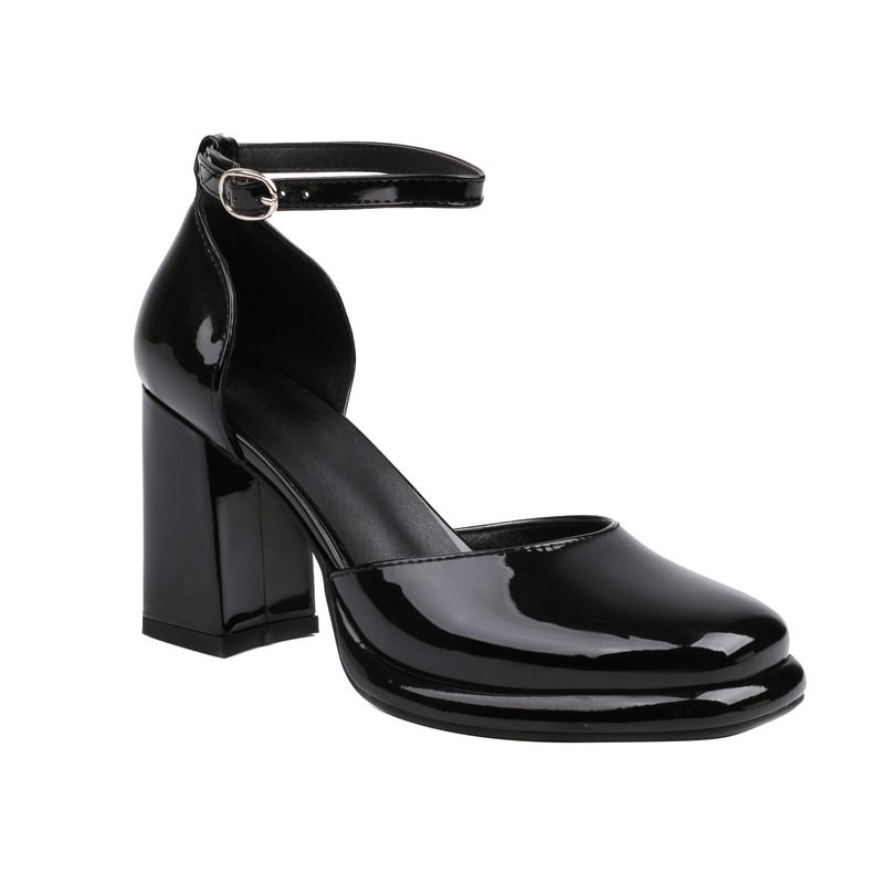 In the spring of 2023, The New pointed thick heel buckle women's shoes 36-43 multi-color women's high heel shoes PU foreign trade