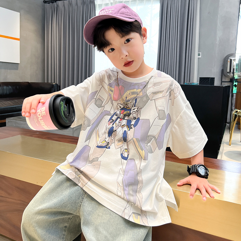 Boys' Korean style cartoon short sleeved t-shirt 2024 new children's boys' summer outfit and cool top trend_voghion.com