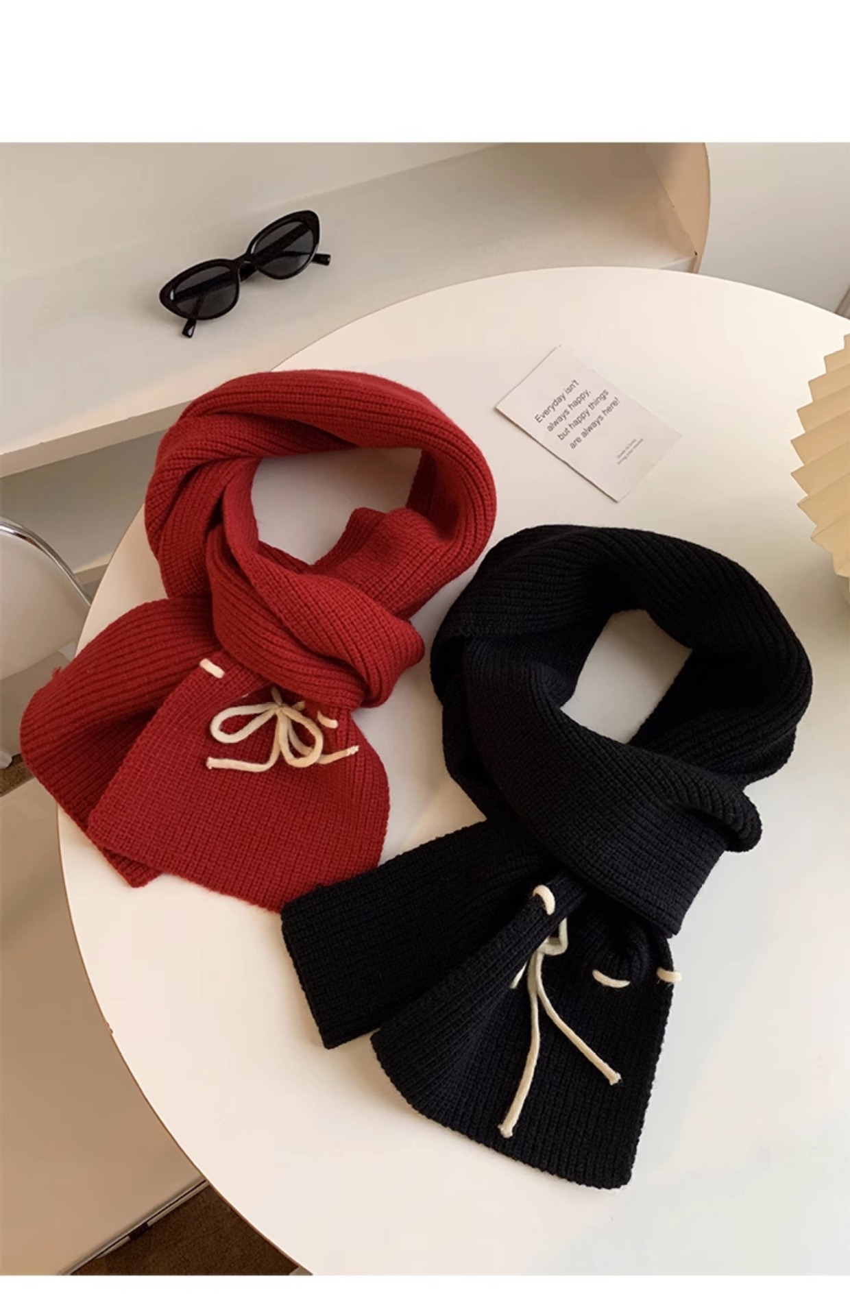 Fiocco rosso coreano per autunno e atmosfera femminile, calore denso, protezione per il collo, scialle lavorato a maglia, sciarpa invernale_voghion.com