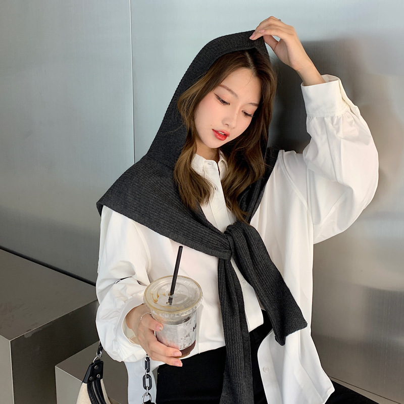 Corea del Sur Dongdaemun tejido chal de mujer otoño invierno con lana sólida con chapa de red roja con chapa de abrigo