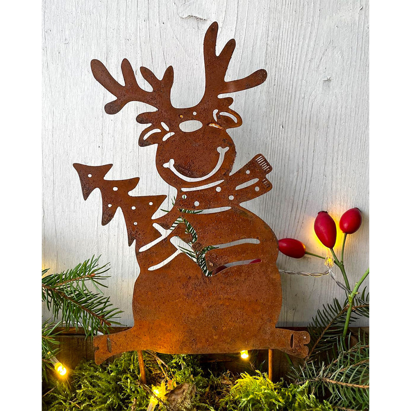 クリスマスデコレーション、錆びたトナカイのクリスマスツリー、屋外ガーデン用金属製鉄工芸品、飾り物|undefined