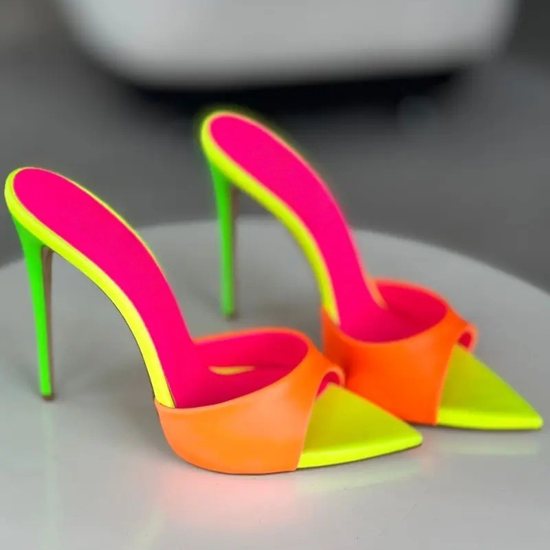 Cross-Border Fashion Sandals European and American Pointed Toe Color Matching Stiletto Foreign Trade Women's Shoes High Heels High Heels