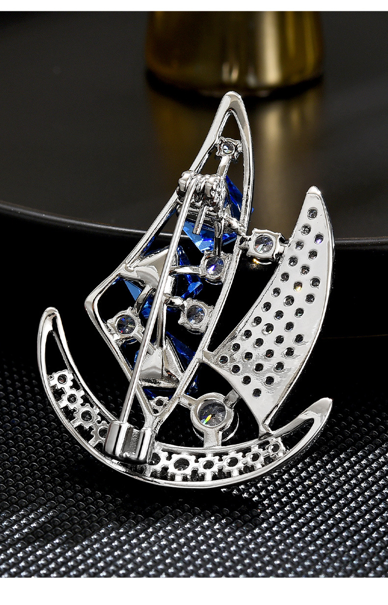 New Elegant and Fashionable INS Design: Sailing Women's Brooch with Blue Zircon Sparkling Charm, Exquisite Pin Accessories_voghion.com
