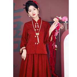 jlx7511敬酒服新娘红色套装高级感订婚衣服新中式秀禾服结婚礼服