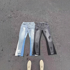 【現品】高バージョンクロスステッチ黒灰色ジーンズ/微ラッパ版タイプcleanfit風