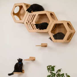猫窗栖，猫吊床，猫窗床，木猫架，极简主义宠物家具