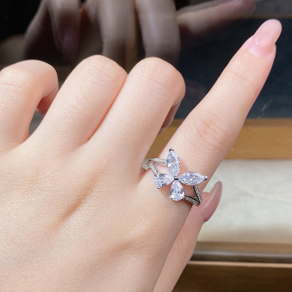 Fashion Butterfly Sterling Silver Inlay Zircon Rings 1 Piece