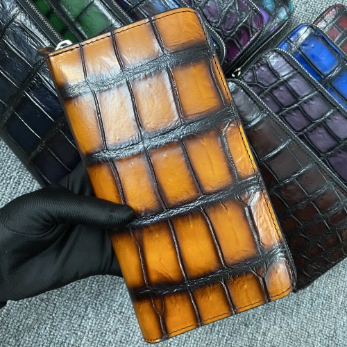 Al por mayor nueva cartera de cuero de cocodrilo de cuero de los hombres de embrague casual de negocios larga cartera cremallera bolsa de teléfono