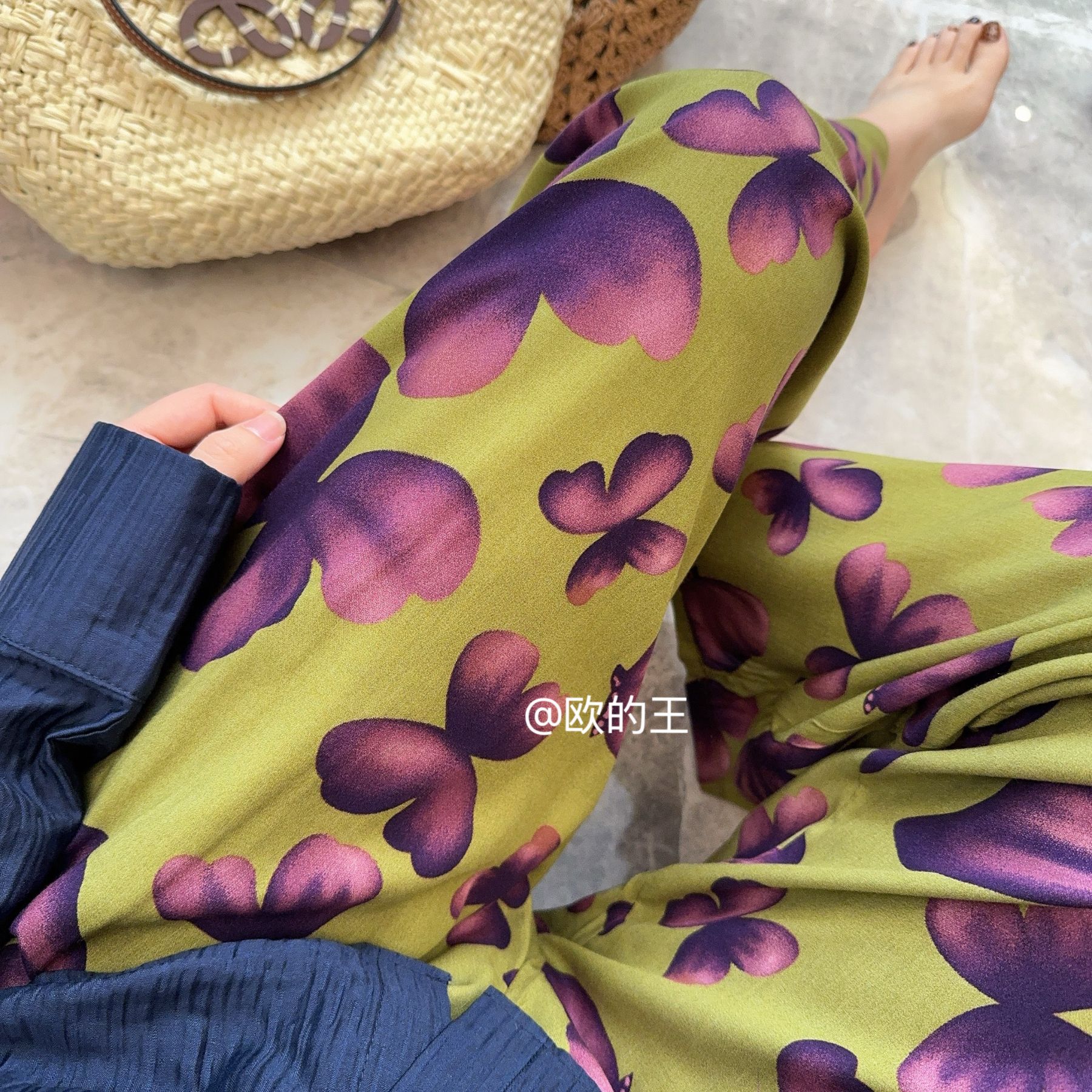 [Spot Clear] Nuevos pantalones anchos chinos de seda de algodón, pantalones de pijama perezosos de cintura alta rectos sueltos de primavera y verano para mujer