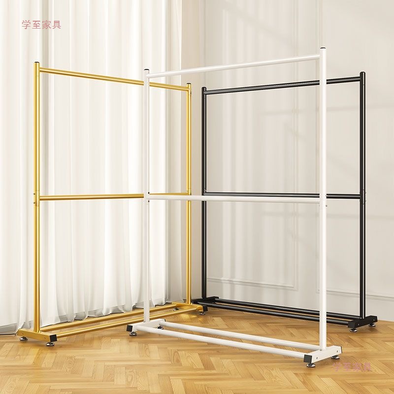 Double-Layer Clothes Drying Rack Floor-Standing Vertical Clothes Drying Rod Household Clothes Hanger Indoor Double-Rod Clothes Hanger Balcony Simple Storage Rack