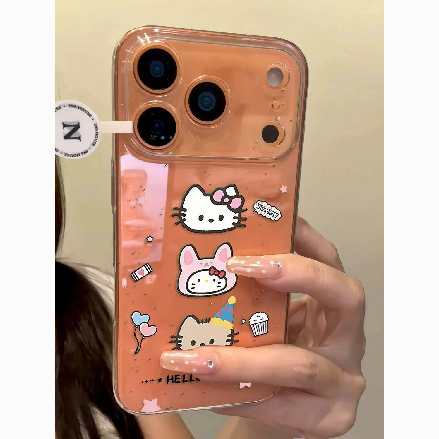 Вливание чернил Hello Kitty подходит для Apple 17 16promax с тонким отверстием мягкий корпус 13 14 15 мультяшный стиль 16pro