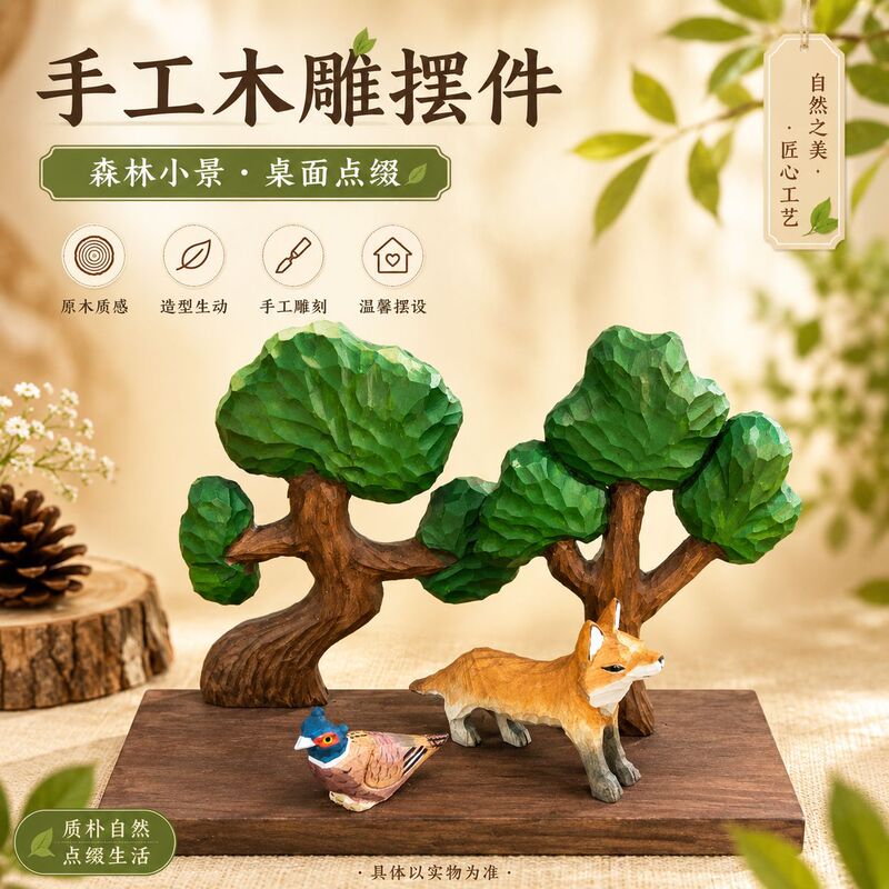 Wooden Animal Figurines, Foxes and Pheasants, Solid Wood Carvings, Wooden Crafts, Hand-Painted Desktop Decorations, Direct Supply from the Manufacturer Wooden Animal Figurines, Foxes and Pheasants, Solid Wood Carvings, Wooden Crafts, Hand-Painted Desktop Decorations, Direct Supply from the Manufacturer