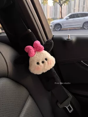Car Seat Belt Shoulder Cover Soft Cute Plush Dog Car High-End Anti-Stranglehold Doll Doll Car Interior Decoration (Seat belt shoulder pad) - black-shoulder-pads-pink-bow-q-version-pacha-dog-head