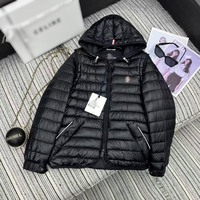 南油女装蒙口2025秋冬连帽轻薄羽绒服女两穿袖子可拆马甲白鹅绒服|undefined