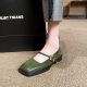 French Style Retro Flat Bottom Grandma Shoes Women's Shallow Mouth Design Sense Color-matching Square Head Elegant Mary Jane Shoes Women