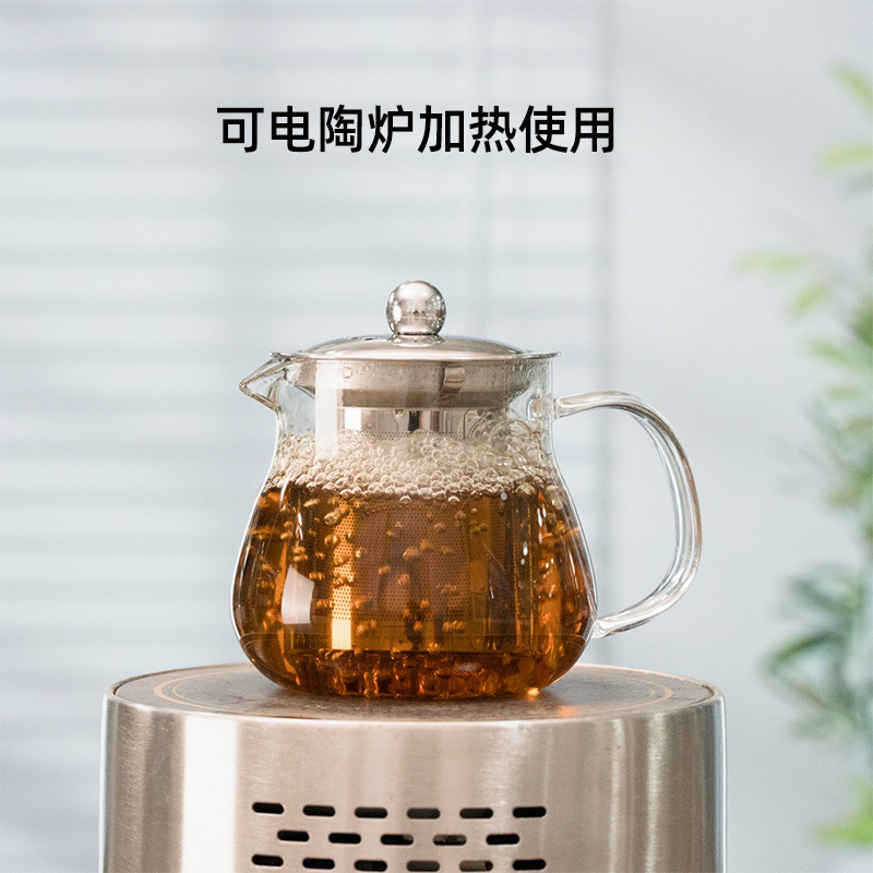 Tetera de vidrio tetera de agua hervida a alta temperatura para el hogar, nuevo juego de té con filtro chino, tetera de flores de alta temperatura con alto contenido de borosilicato