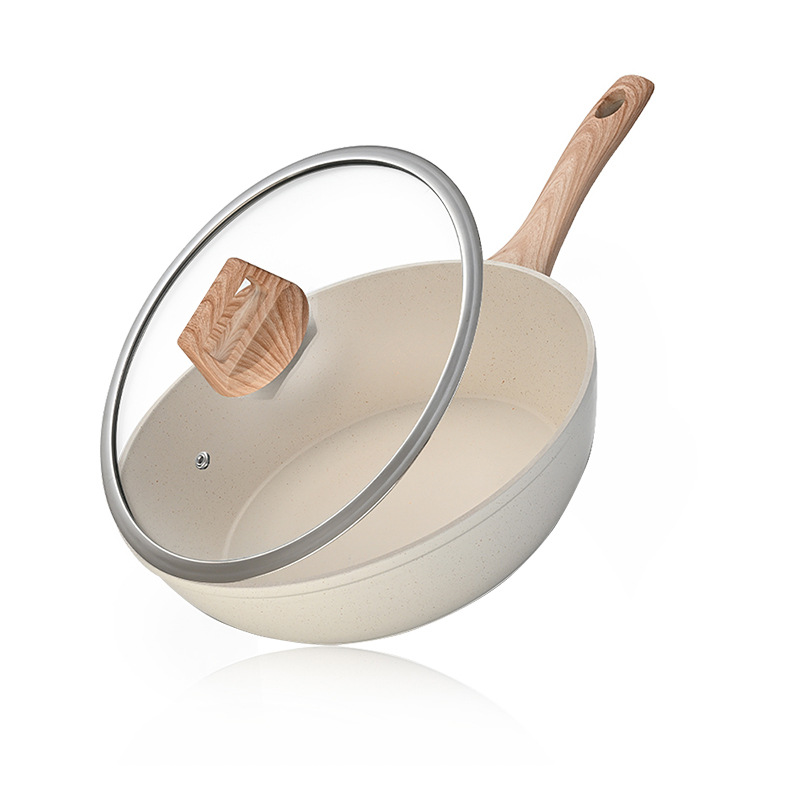 Comercio exterior transfronterizo, sartén antiadherente de piedra médica, sartén para freír con tapa, sartén para freír en casa, cocina de inducción, estufa de gas