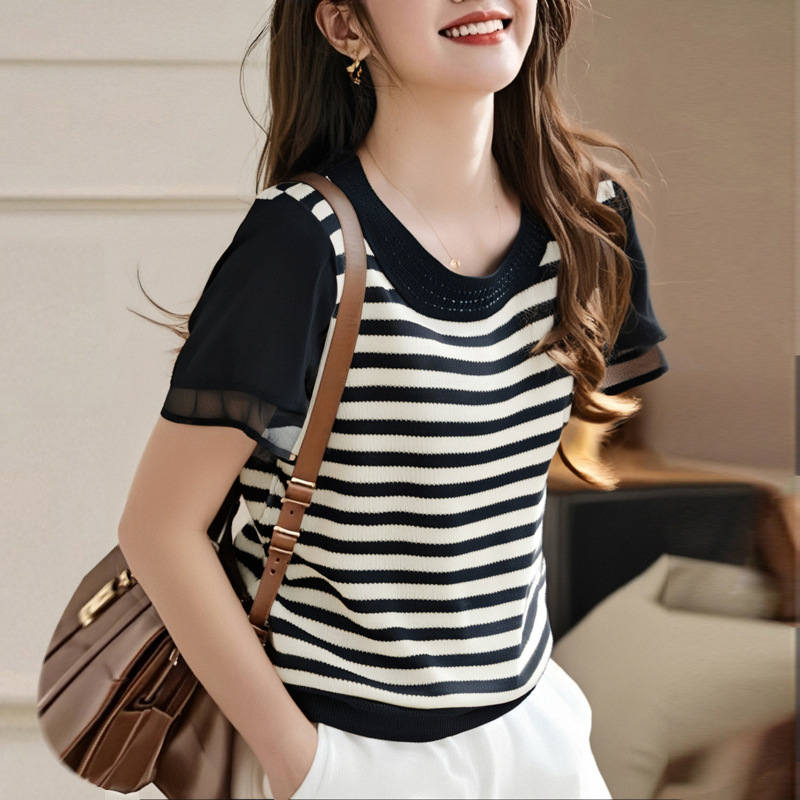 Shiffon knitted set, with short sleeve