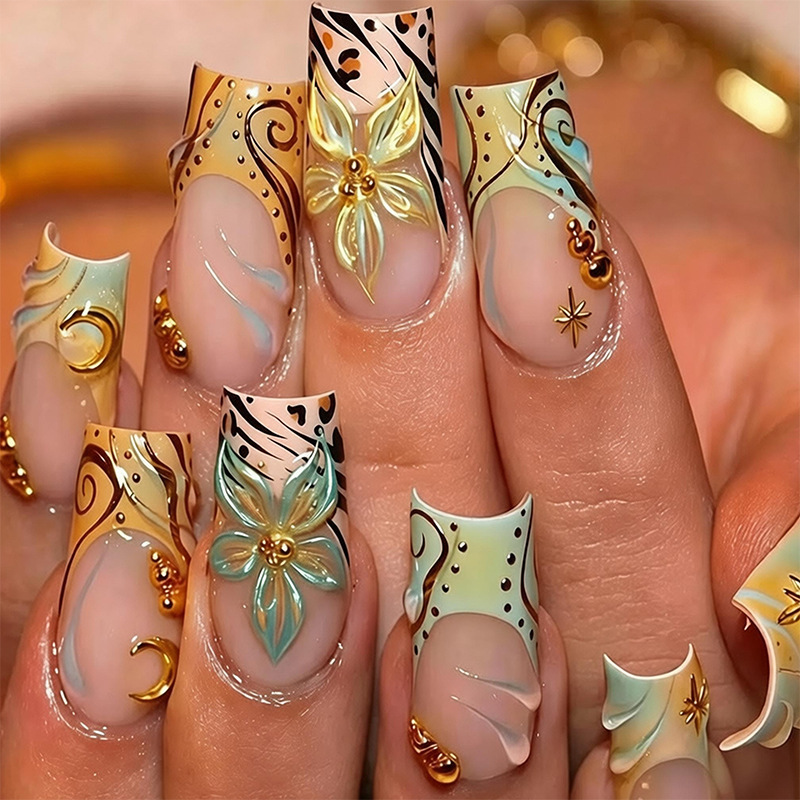 Y2K cross-border wearable nails, 3D carved pipe nails, wearable manicure, fake nails, press-on nails