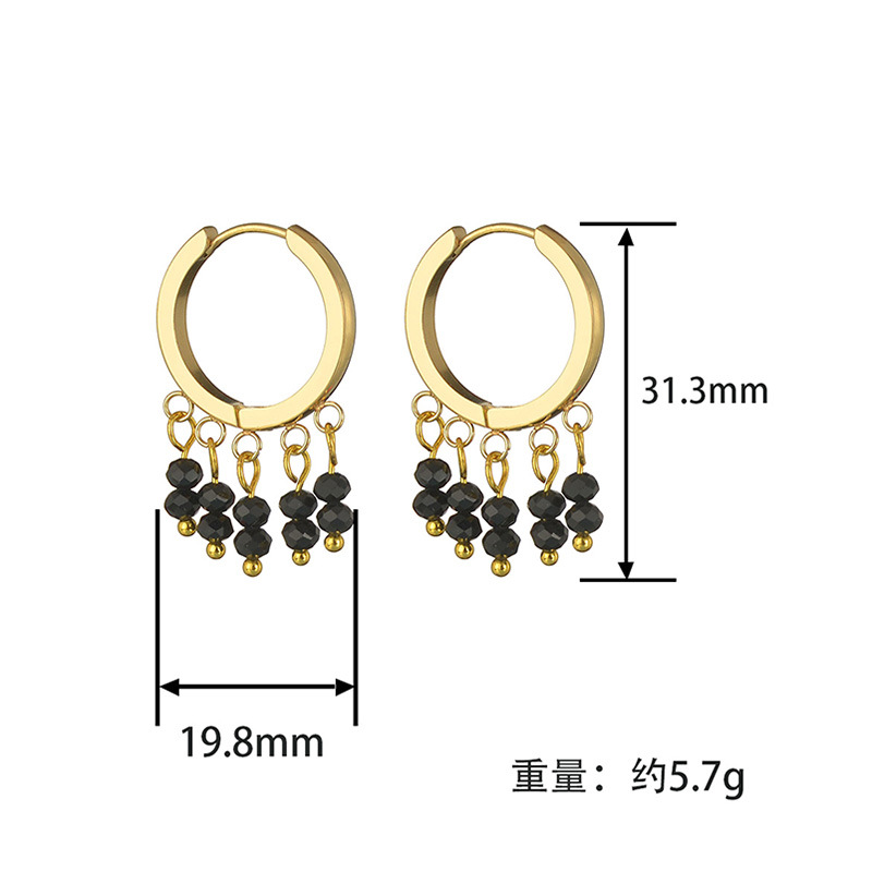 Fashion Round Ladies Double-layer Tassel Crystal Beads Titanium Steel Earrings display picture 1
