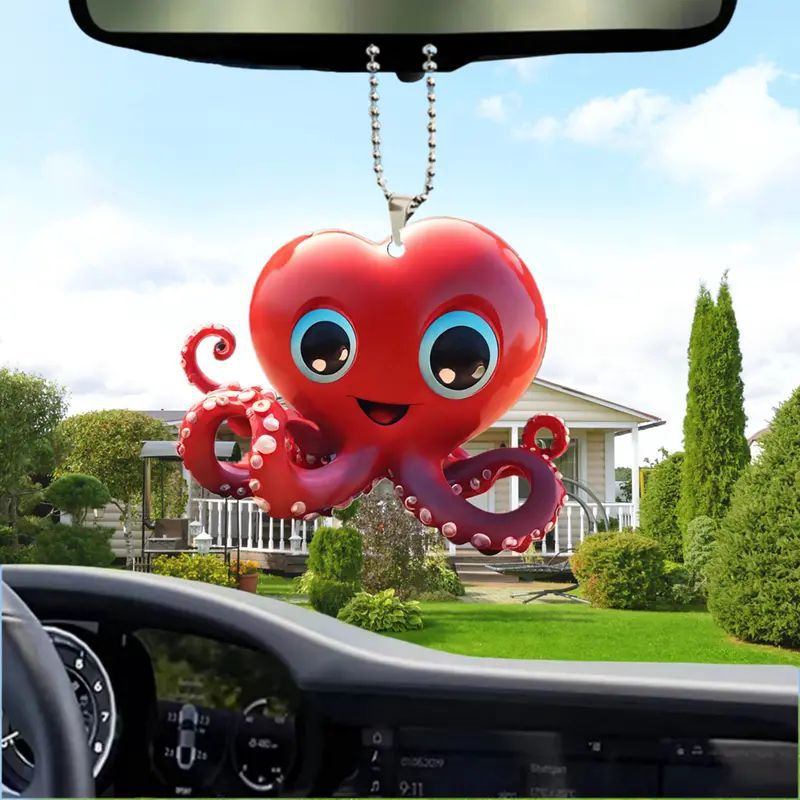2D acrílico amor pulpo colgante plano transfronterizo automóvil espejo retrovisor interior decoración colgante llavero colgante