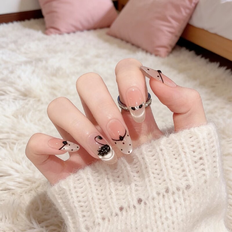 【Black Swan】Yuanxi Black Swan Zircon Handmade Wearable Nails High-end Luxury Nail Stickers