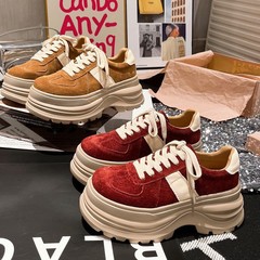 欧货反毛皮真皮厚底松糕小个子6cm增高德训鞋休闲板鞋运动鞋女鞋