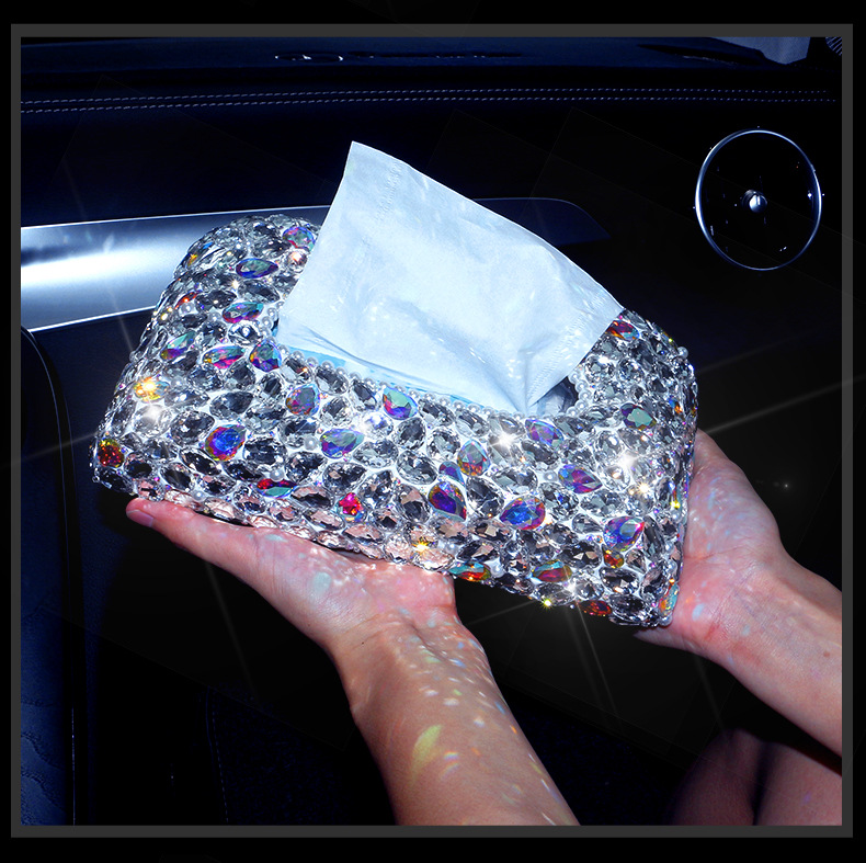 New product car interior car tissue box diamond-encrusted women's napkin paper box car interior decoration seat paper box