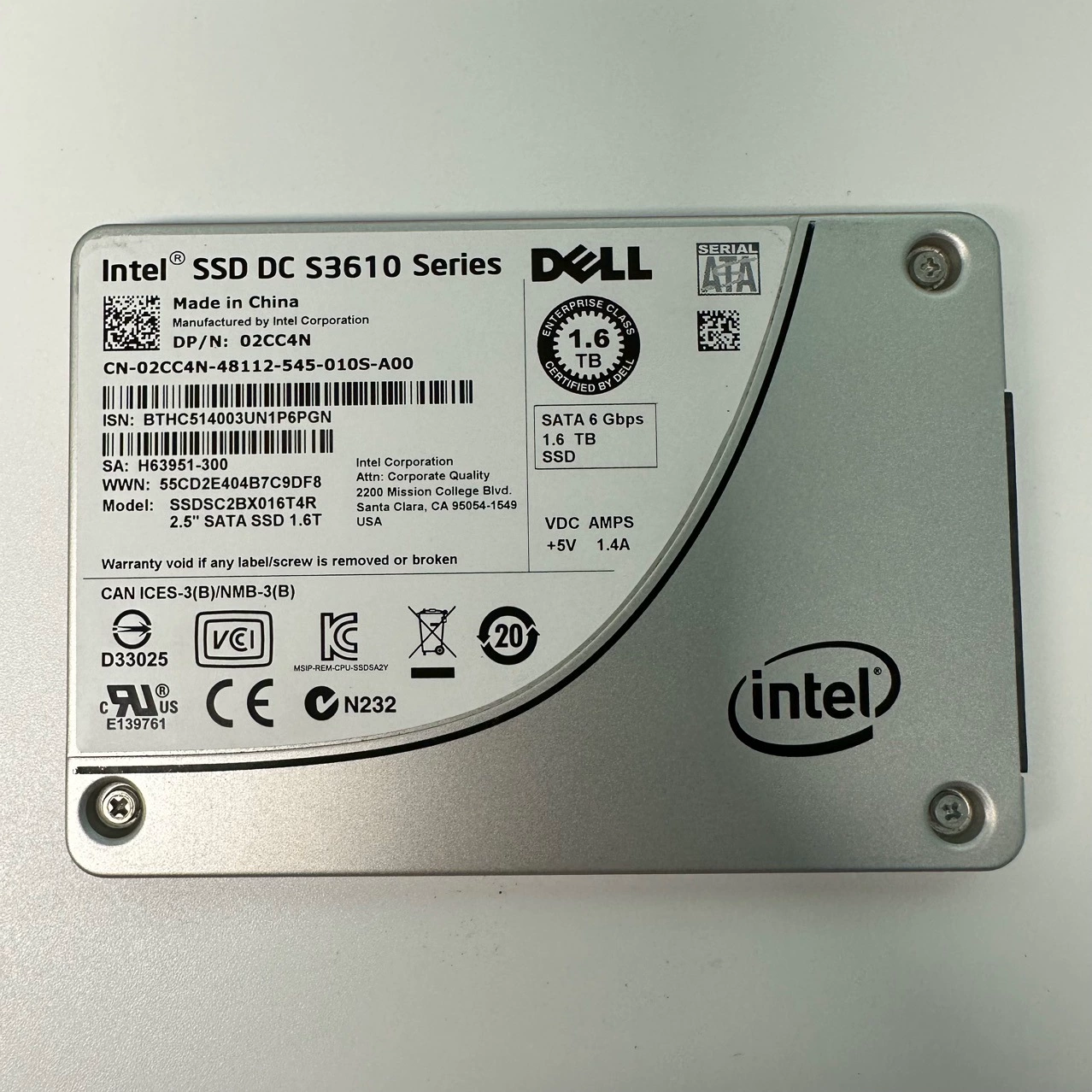 S3610 1.6 ТБ SSDSC2BX016T4R, SATA 2.5", MLC SSD твердотельный накопитель