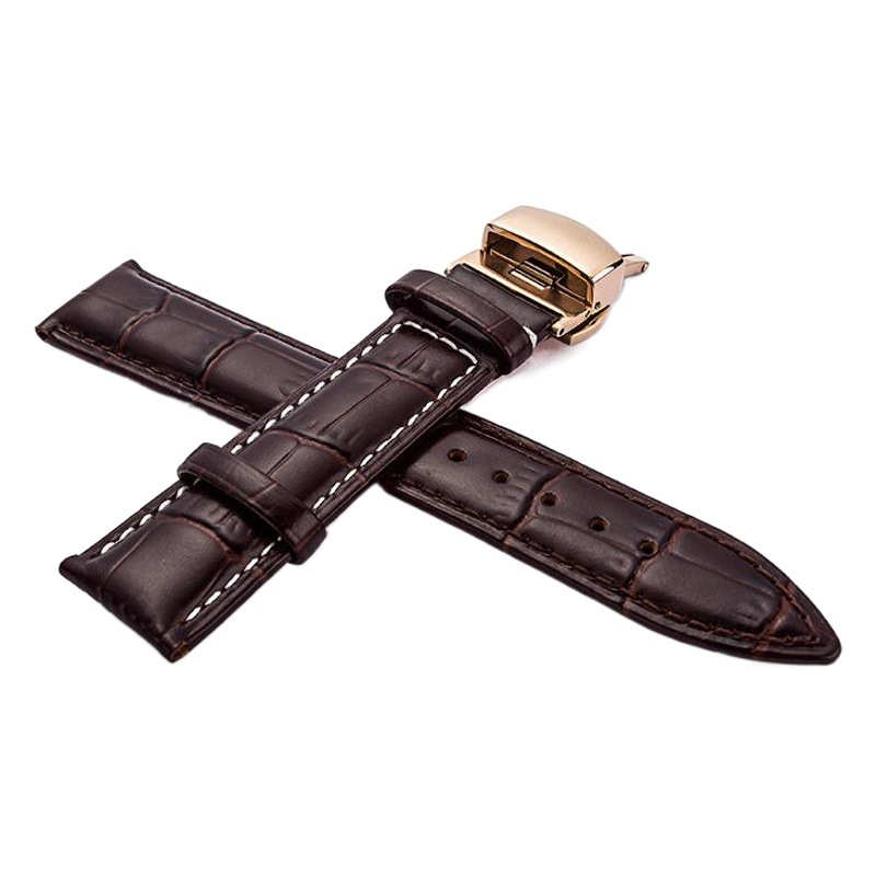 Correa de reloj de cuero de vaca de primera capa doble prensa hebilla de mariposa patrón de bambú correa de reloj accesorios de reloj entrega de una pieza