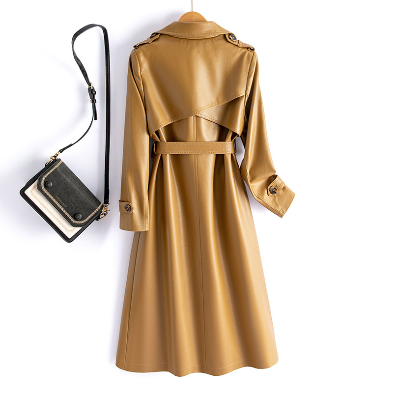 European Genuine Leather Jacket for Women 2025 Spring New Fashion Slimming Sheepskin Trench Coat Mid-Length Thickened Coat