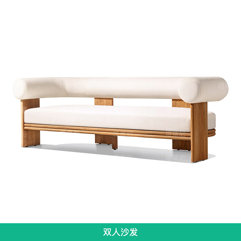 Sofá de madera de relajación al aire libre patio terraza villa al aire libre sala de sol impermeable muebles de cama de cama image 12