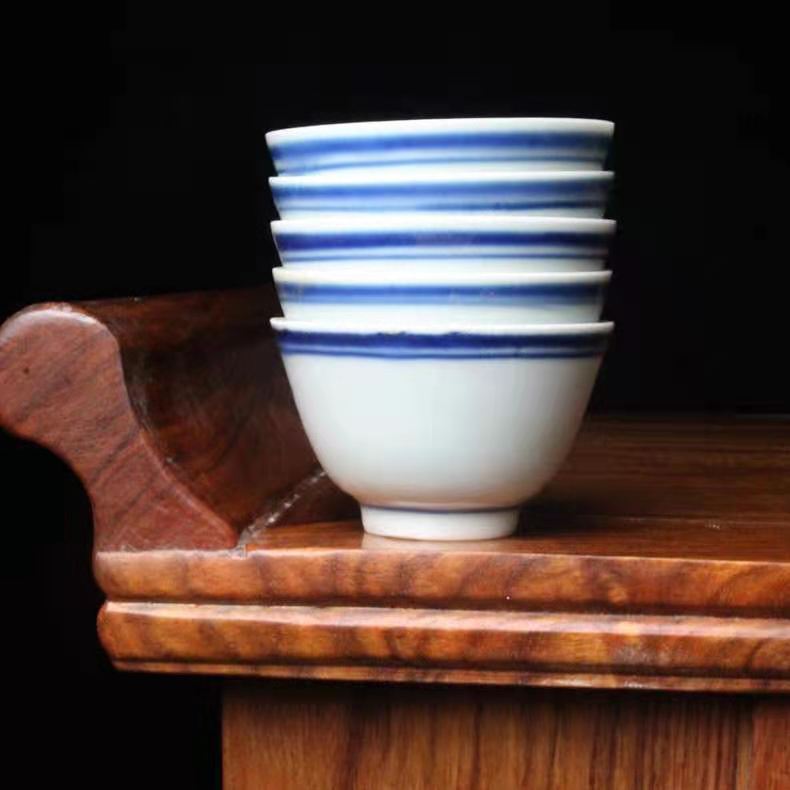 景德镇中式仿古手绘青花双圈薄胎小号酒杯闻香杯功夫茶具单个|ms