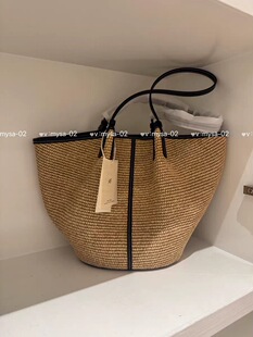 Capacious summer straw basket for leisure, shoulder bag