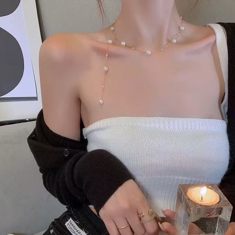 Necklace with tassels from pearl, adjustable universal chain for key bag , light luxury style, high-quality style