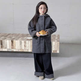 女童毛呢大衣冬季洋气2025新款儿童女孩中长款一体绒加厚呢子外套