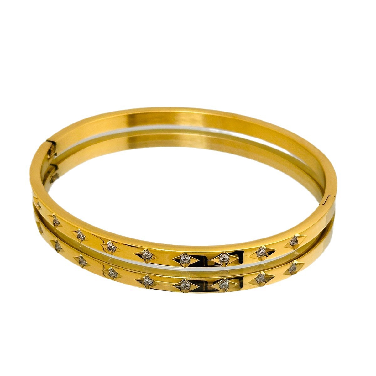 Pulsera de oro brillante incrustada en forma de diamante sin decoloración para mujeres nueva pulsera de acero de titanio simple joyería clásica transfronteriza